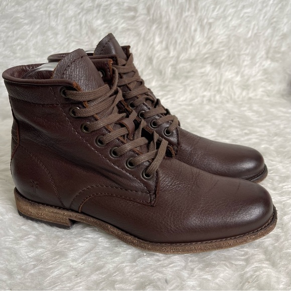 FRYE Tyler LaceUp Cognac Leather Casual Ankle Combat Boot size 6.5